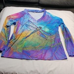 Dragonfly women's long sleeved v neck top size large